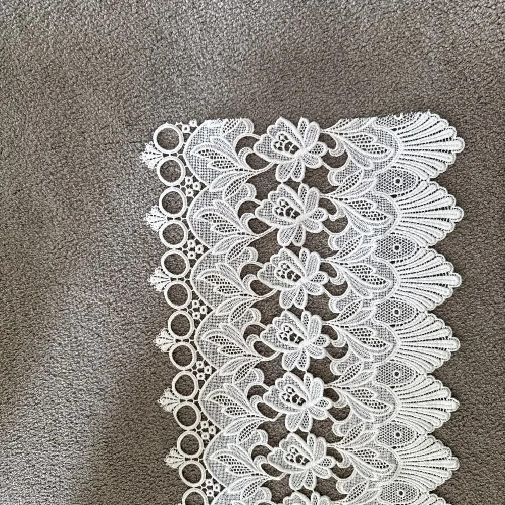Ivory Guipure Lace Table Runner Floral Scalloped 64” x 15” Dresser Boho Vtg